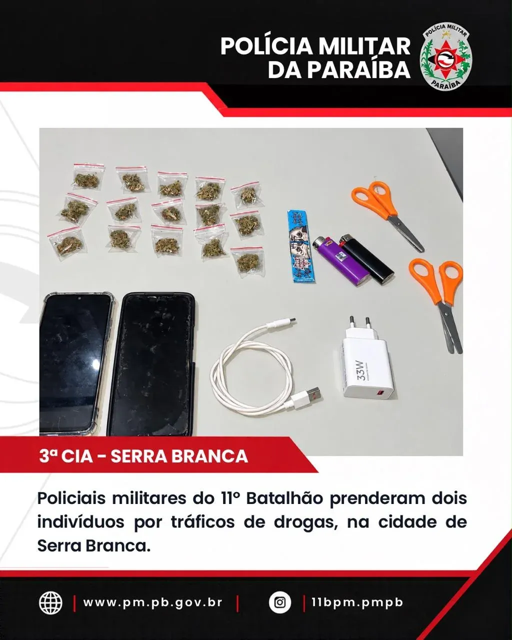 Polícia Militar prende dois suspeitos por tráfico de drogas em Serra Branca
