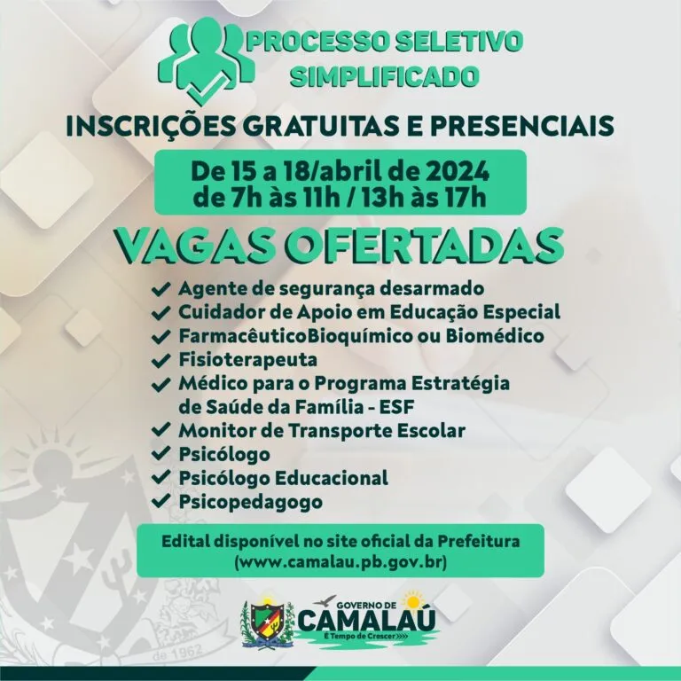 Prefeitura de Camalaú anuncia prorrogação de inscrições do processo seletivo para até esta sexta-feira