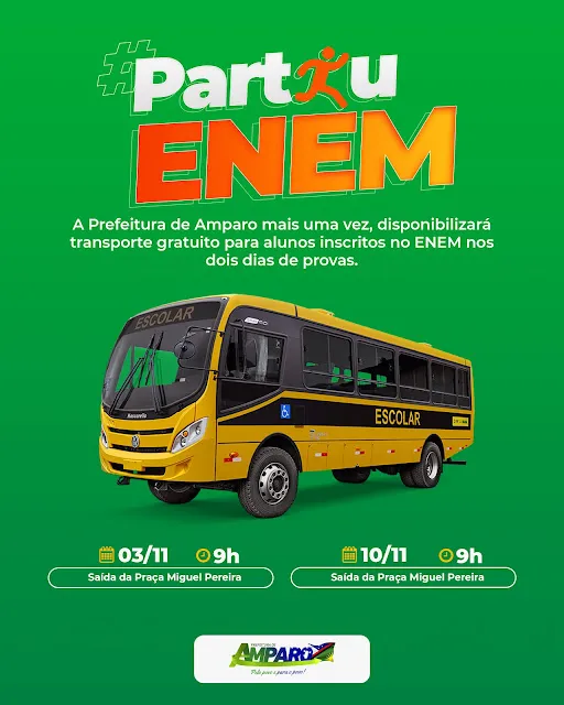 Prefeitura de Amparo disponibilizará transporte gratuito para estudantes que farão o Enem