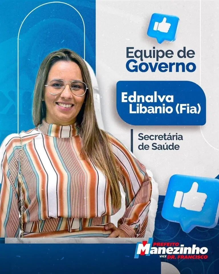 Prefeito eleito Manezinho Lourenço anuncia Ednalva Libanio como secretária de Saúde em Sumé