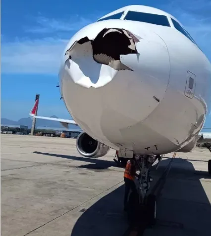 Avião tem bico destruído após colidir com um pássaro no Rio de Janeiro; veja a foto