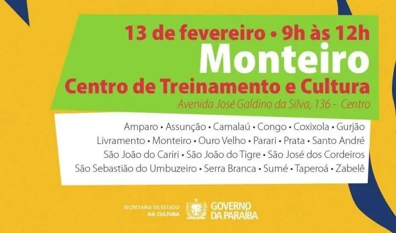 Secretário de Estado da Cultura visita Monteiro nesta quinta-feira (13) e apresenta investimentos de R$ 100 milhões para 2025