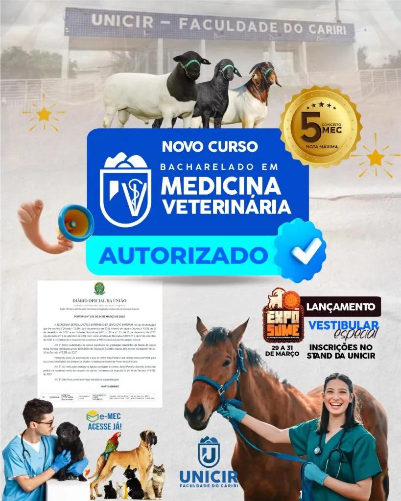 UNICIR – Faculdade do Cariri Paraibano recebe autorização do MEC para o Curso de Medicina Veterinária