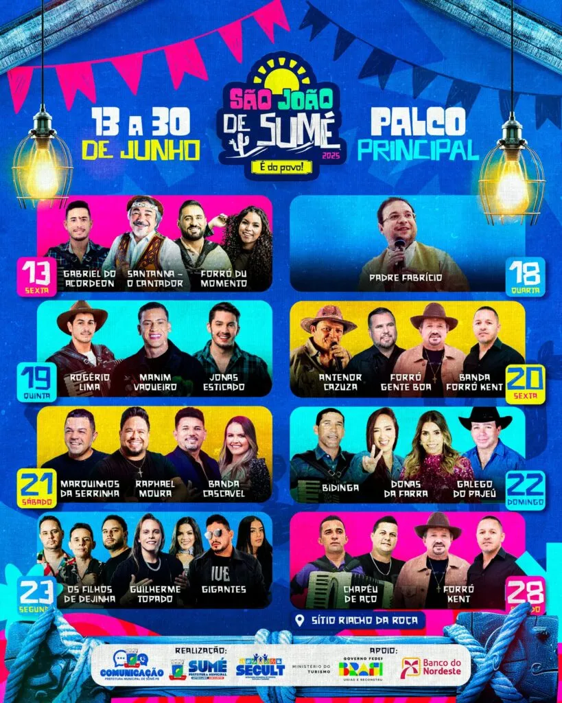 Prefeitura de Sumé divulga programação completa do palco principal do São João 2025