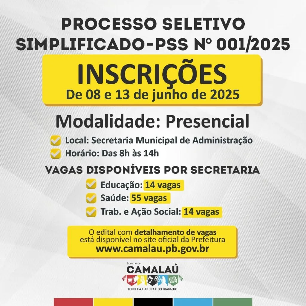 Prefeitura de Camalaú abre processo seletivo com 80 vagas em diversas áreas