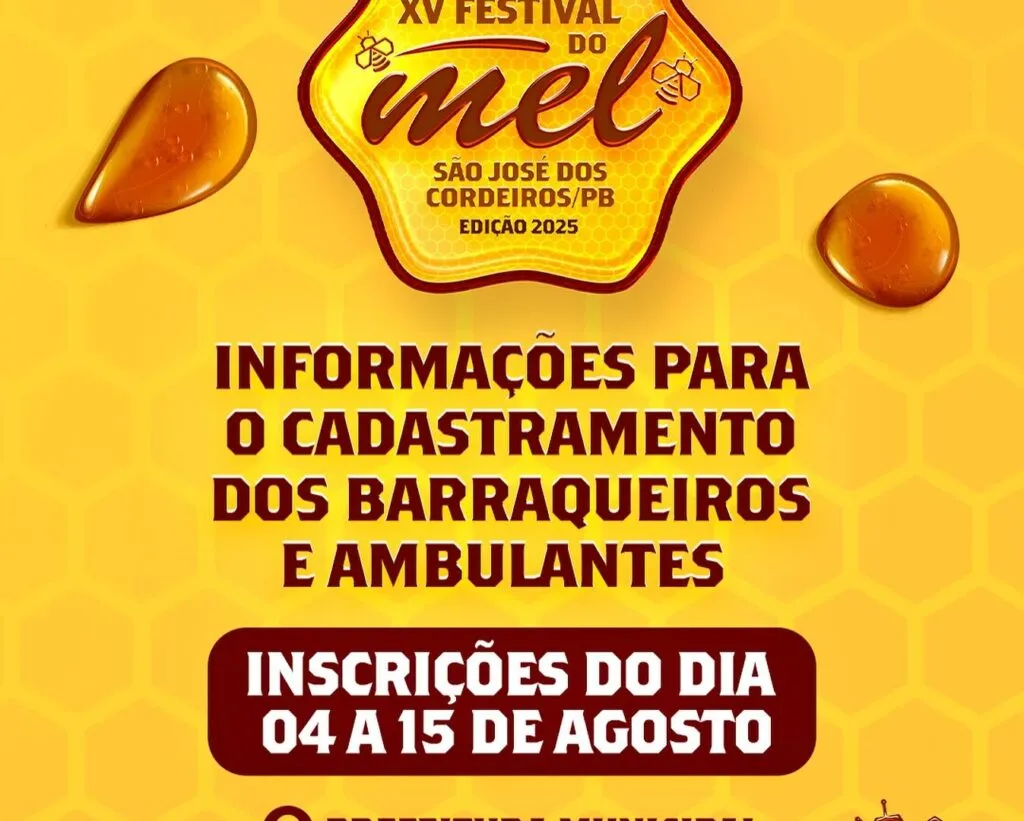 Prefeitura de São José dos Cordeiros divulga edital para comerciantes interessados em atuar no Festival do Mel 2025