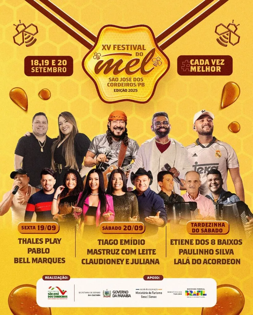 Programação completa da XV edição do Festival do Mel de São José dos Cordeiros é divulgada