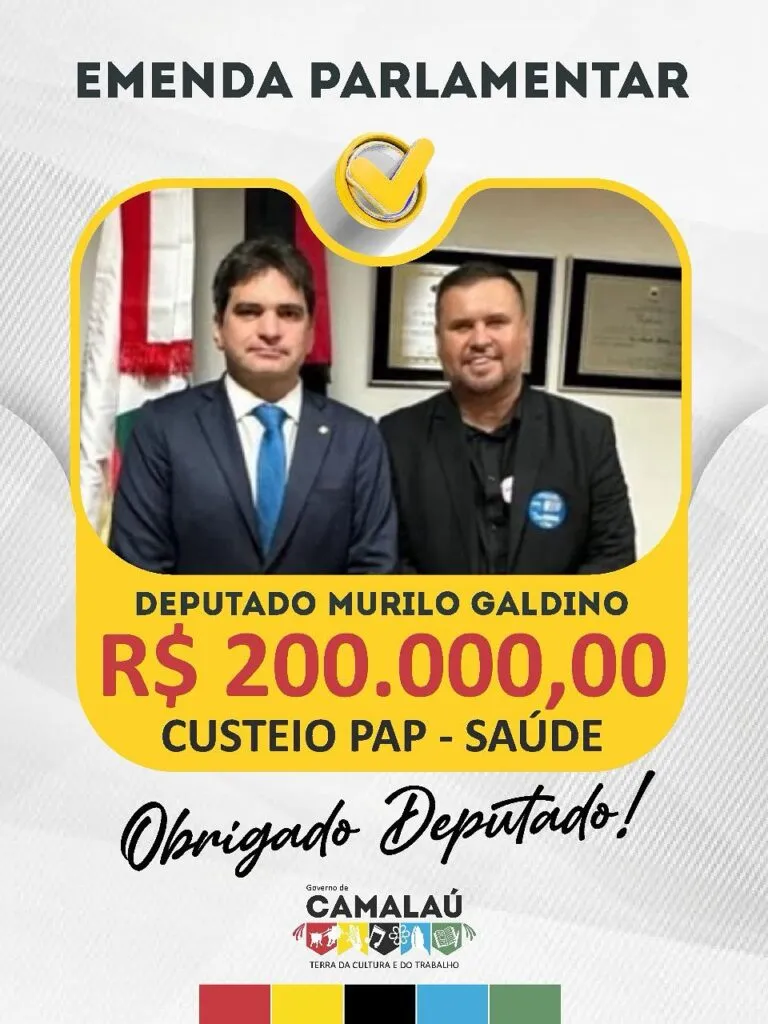 Camalaú recebe R$ 200 mil para custeio da saúde através de Murilo Galdino