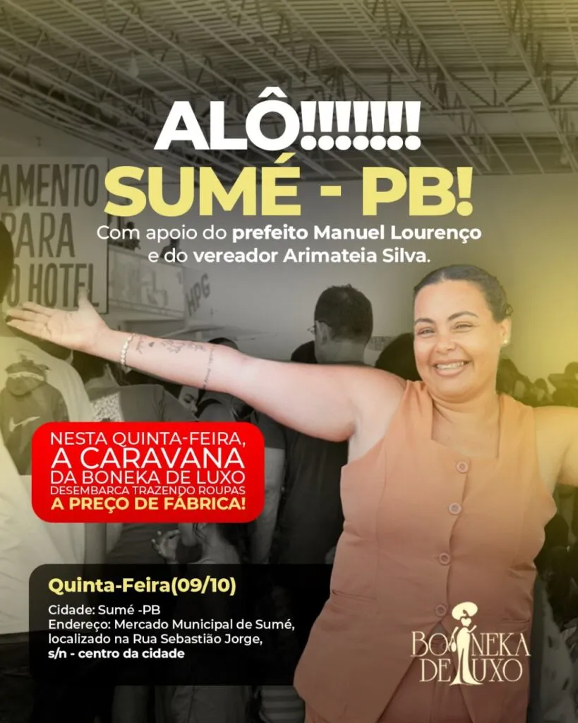 Caravana Boneka de Luxo chega a Sumé com roupas a preço de fábrica nesta quinta-feira