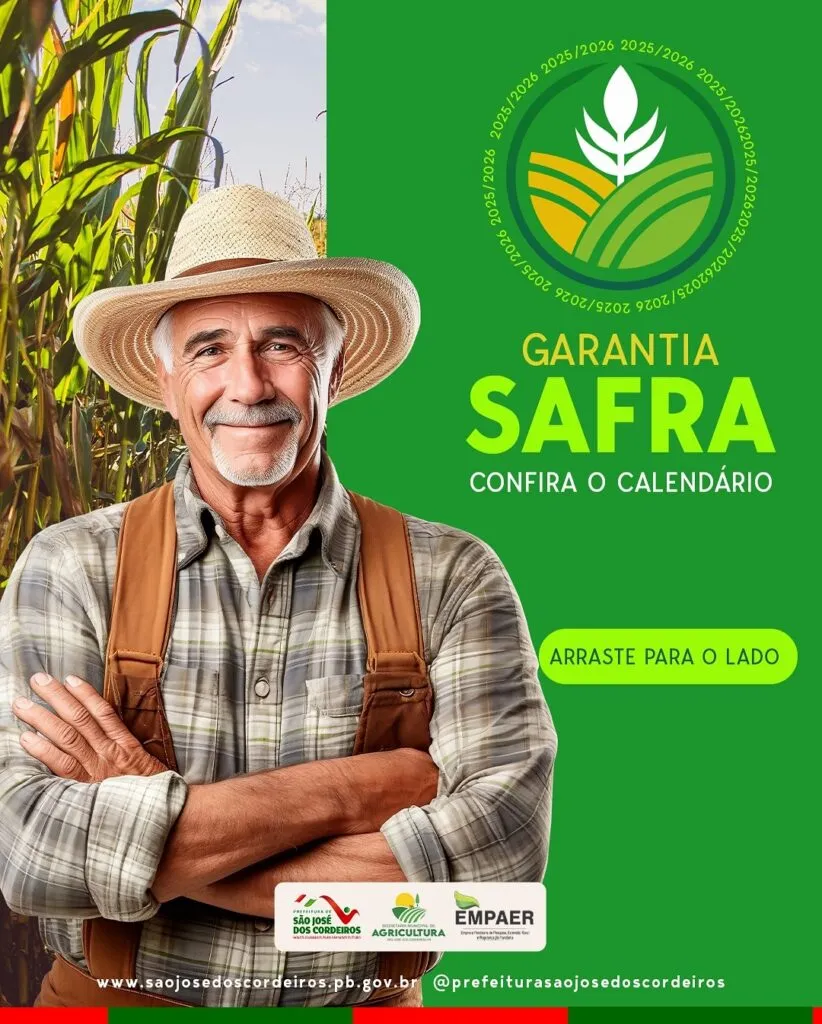 Prefeitura de São José dos Cordeiros divulga calendário do Garantia Safra 2025-2026