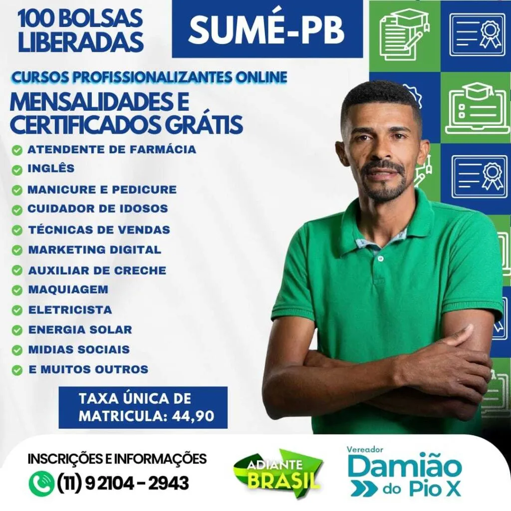Vereador Damião Rildo firma parceria com o Programa Adiante Brasil e oferta cursos profissionalizantes EAD à população de Sumé