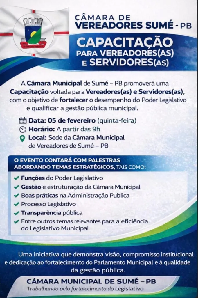 Câmara Municipal de Sumé realiza capacitação para vereadores e servidores